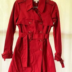 New York & Company Bold Red Raincoat Jacket